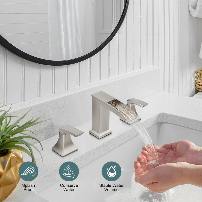 8 In. Waterfall Widespread 2-Handle Bathroom Faucet With Pop-Up Drain Assembly, Brushed Nickel