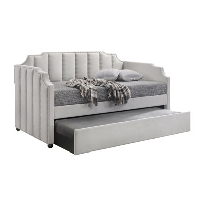Dove Grey Tufted Back Twin Daybed with Trundle