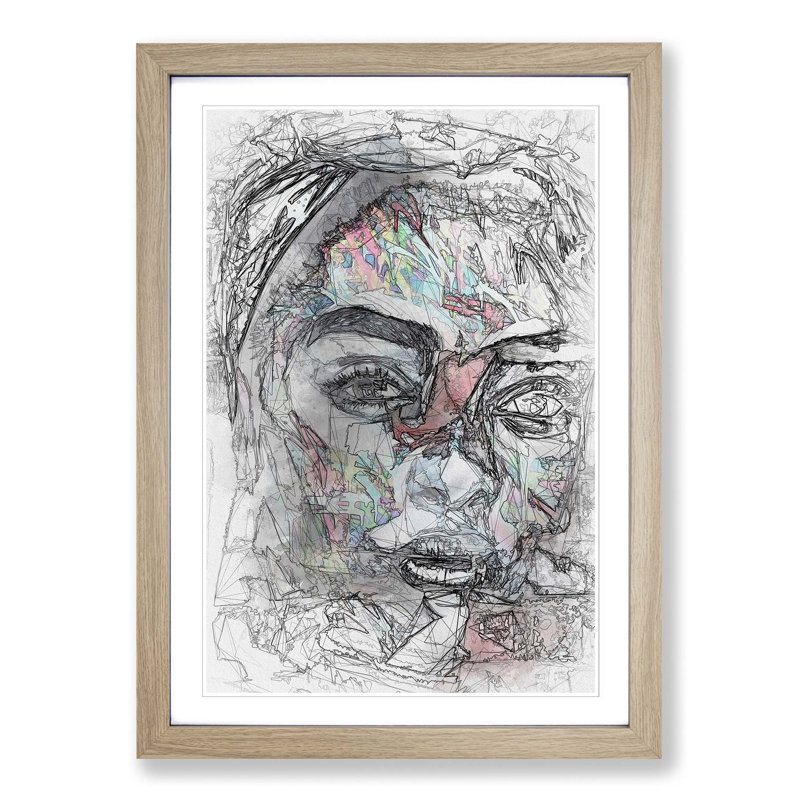 Woman of Colour in Abstract - Picture Frame Graphic Art Print, Oak, 60cm H x 40cm W x 2cm D