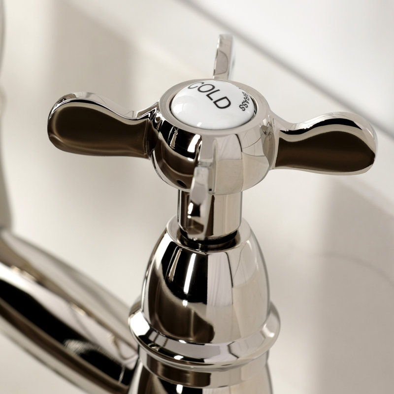 Kingston Brass Essex Double-Handle 2-Hole Deck-Mount Pre-Rinse Bridge Kitchen Faucet, Polished Nickel