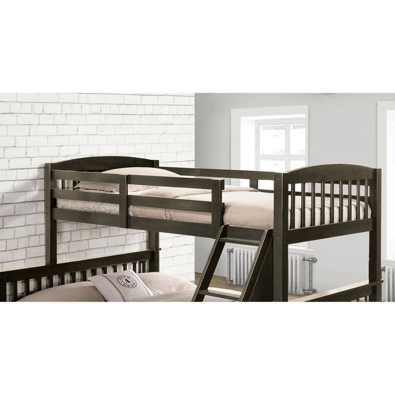 Lit double gris en angle avec style transitionnel, conception à lattes, bois massif, l 60 po x P 81 po x H 68 po pour chambre à coucher, lit en bois, largeur, profondeur, hauteur
