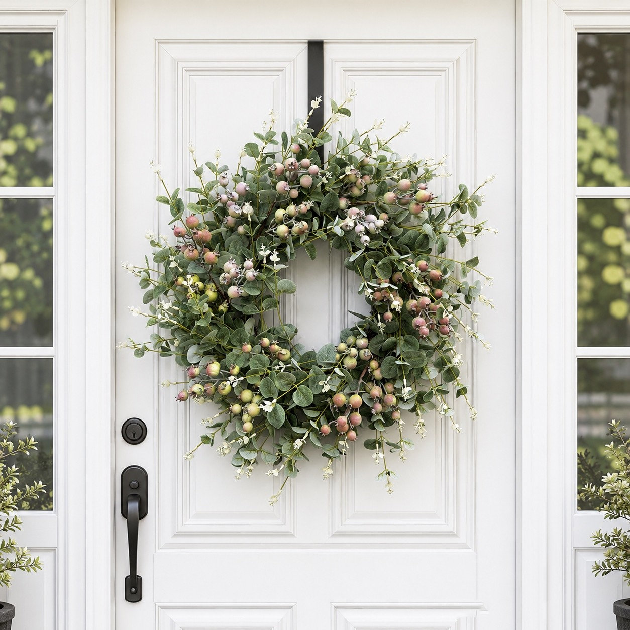 24" Artificial Farmhouse Spring Summer Berry Greenery Eucalyptus Front Door Wreath