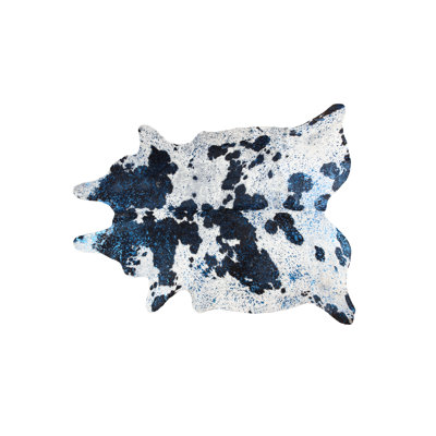Tapis blanc / bleu en cuir de vache à imprimé animal 6 pi x 7 pi Novowy Sprowston