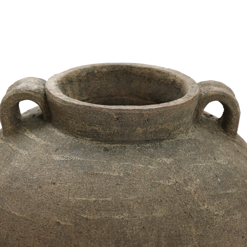14.6" H Handcrafted Distressed Terracotta Cauldron Vase