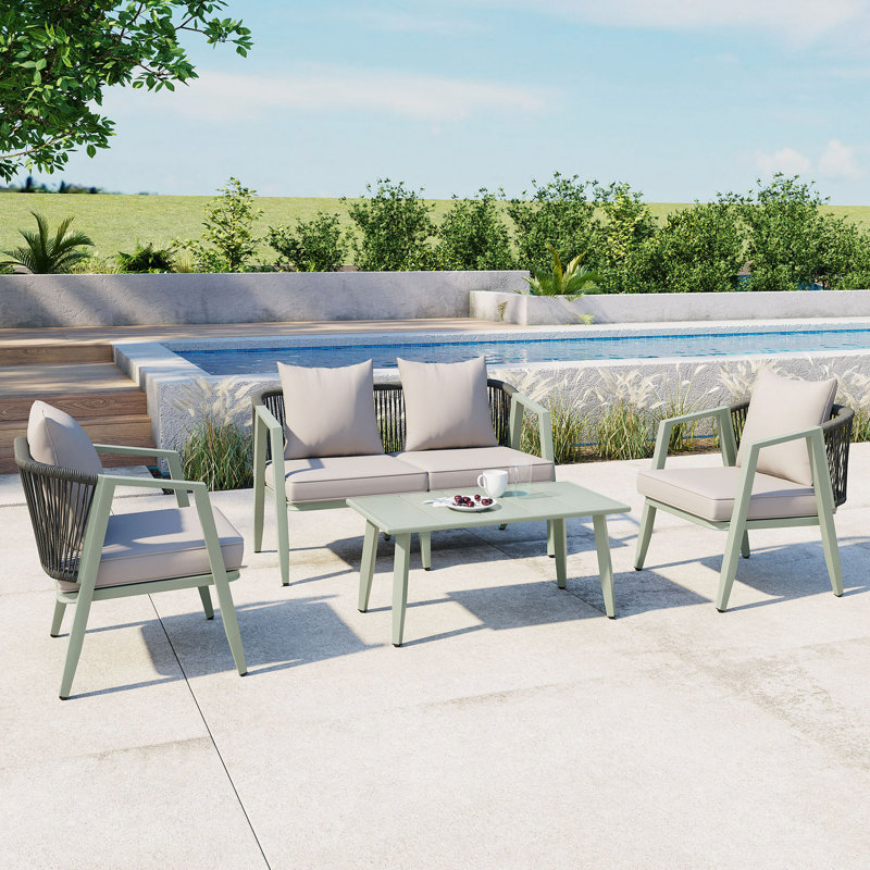 Durable And Comfortable Outdoor Seating Set,Suitable For Patios, Lawns, And Poolsides, Light Gray Cushion/Green Frame