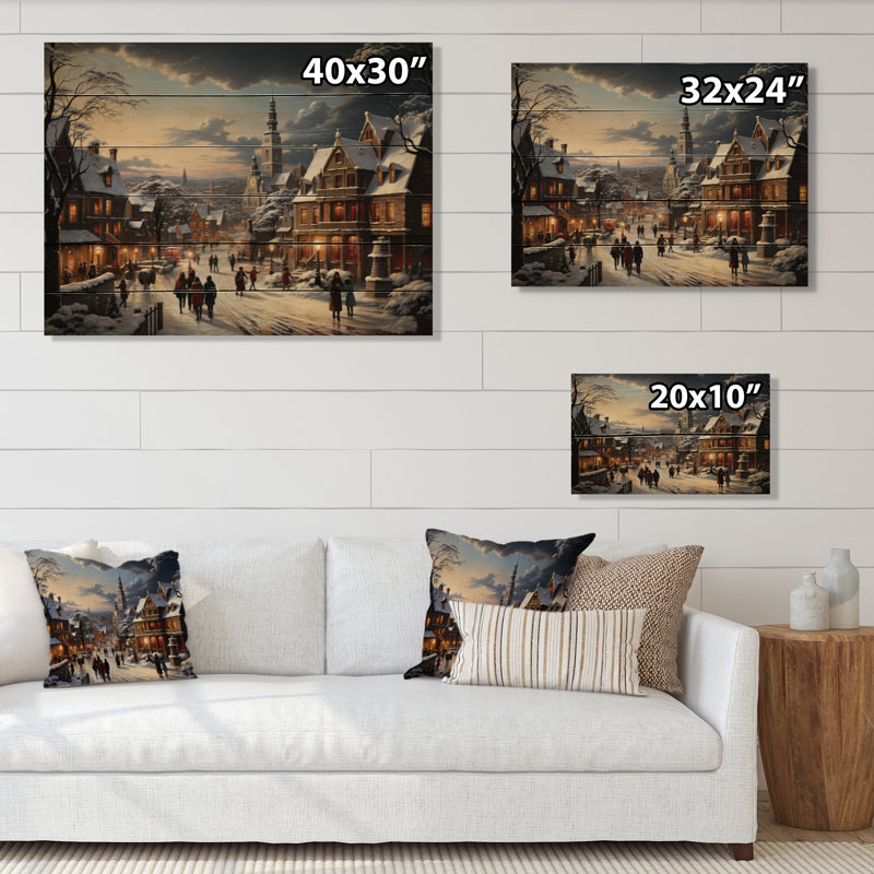 Winter Village Carnival IV sur bois, H 24 po x l 32 po x P 0,78 po