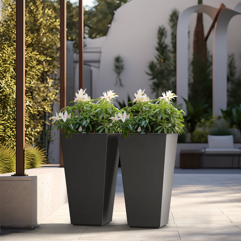 Ensemble de 2 boîtes à fleurs en ciment Brimer, Noir anthracite