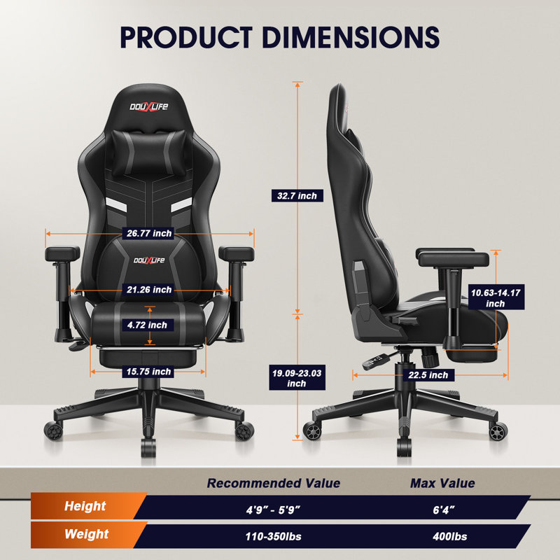 Gaming Chair with Heating and Kneading Massage, Ergonomic Office Chair, 175° Reclining Padded Adjustable 2D Armrests, High Back Computer Chair with Footrest, 400lbs Weight Capacity