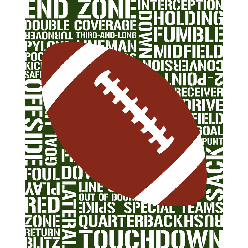 «Football Typographie Designs», impression, H 10 po x l 8 po x P 1,5 po, Sans mat, Toile tendue