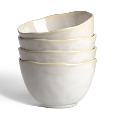 5" Stoneware Soup Bowl With Water Ripple Relief - Matte Cream Beige Reactive Glaze (Set Of 4)