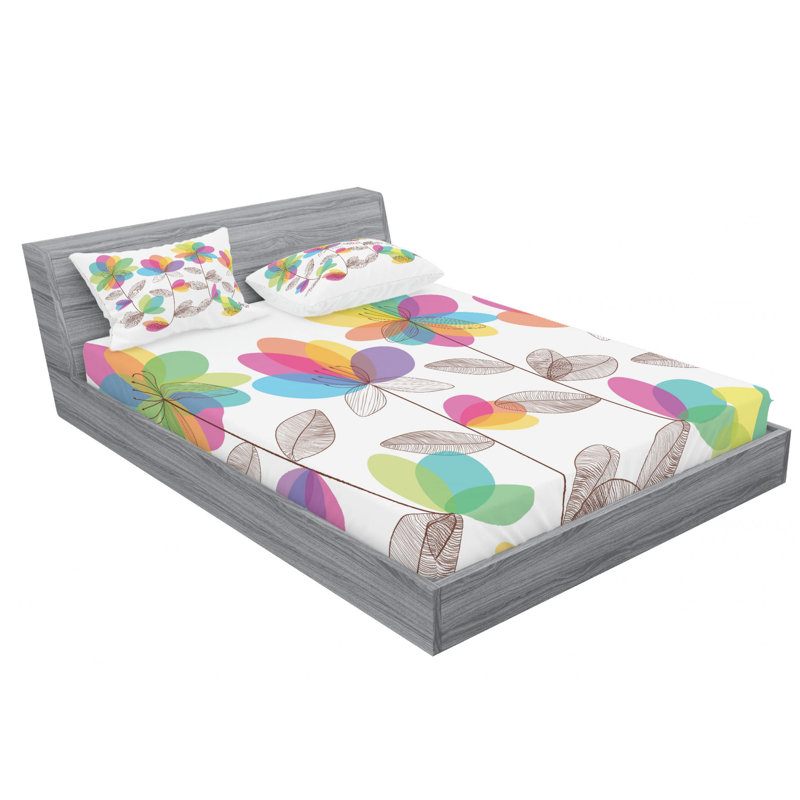 Microfiber Floral Sheet Set, Queen Sheet Set with Fitted Sheet