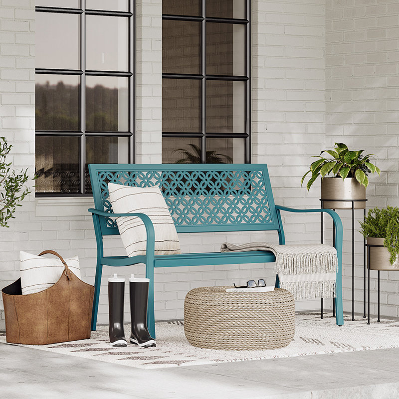 Powder Coated Steel Outdoor Bench, Blue