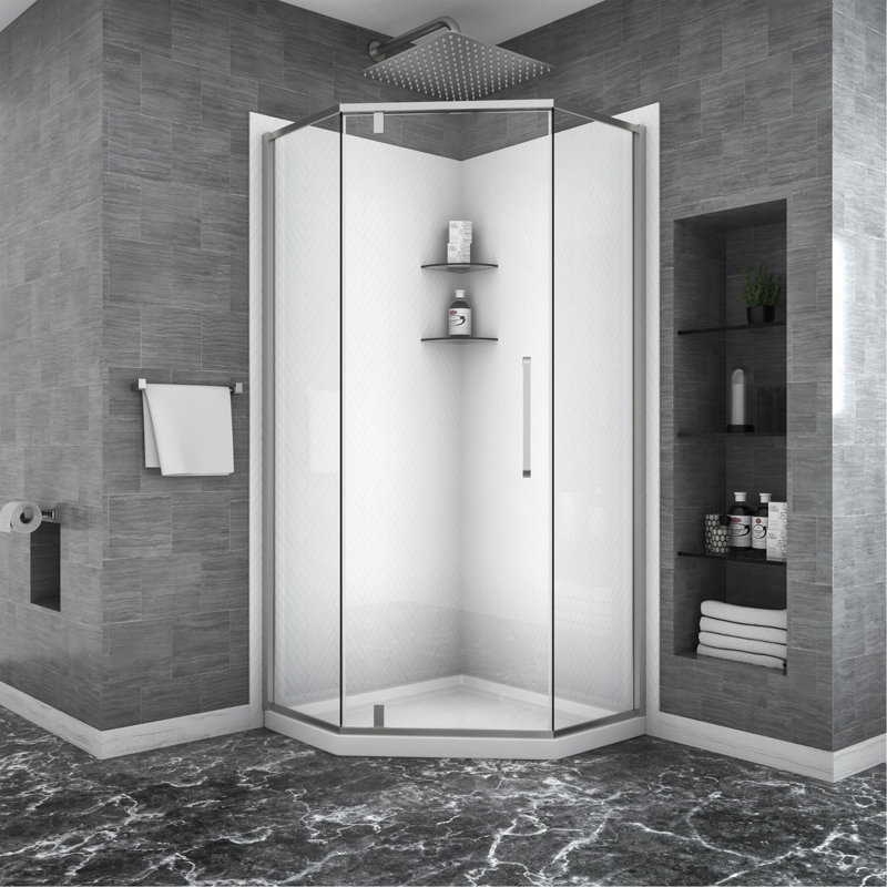 Porte de douche 34-1 / 8 "X 72" Cabine de douche semi-sans cadre à charnière, nickel brossé