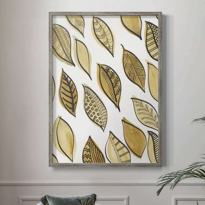 Reproduction encadrée de motifs de feuilles à motif II - bois massif, H 21 po x l 17 po