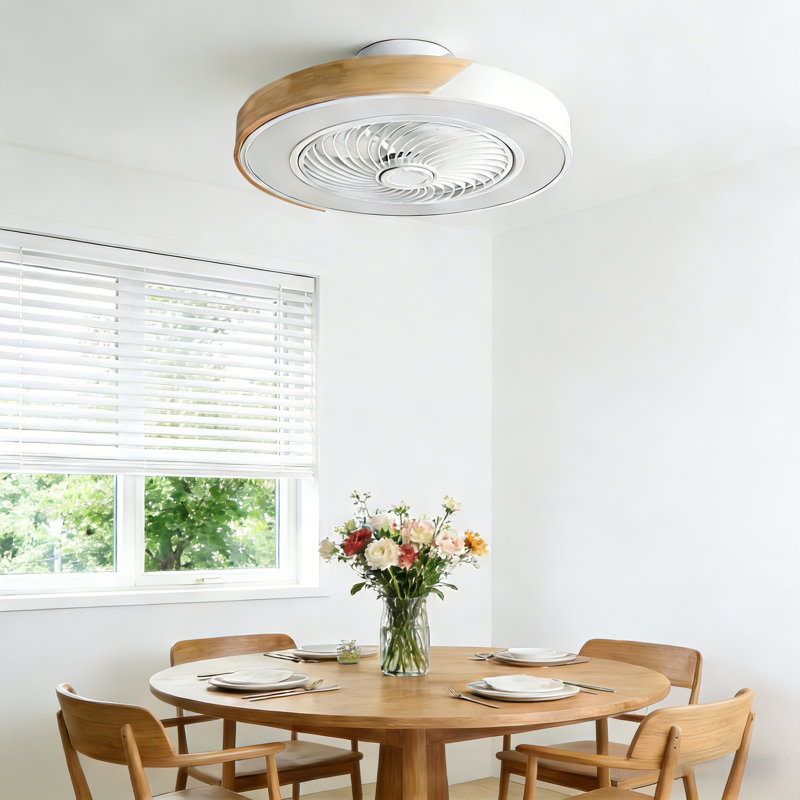Ventilateurs de plafond encastrés modernes 19,7 "avec lumière DEL à intensité variable Blodgett, Blanc, bois