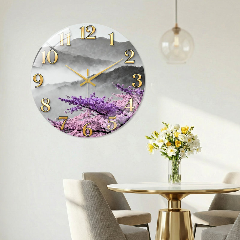 «Mountain Cherry», horloge murale en verre, 40 x 40 cm (15,7 x 15,7 pouces)