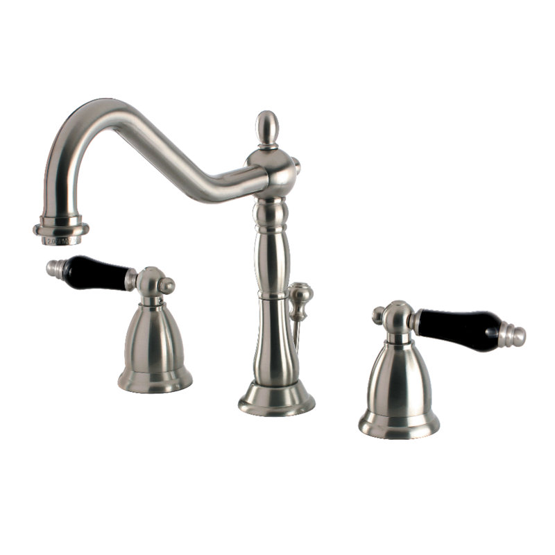 Kingston Brass Duchess Two-Handle 3-Hole Deck Mount Widespread Bathroom Faucet with Brass Pop-Up Drain, Brushed Nickel