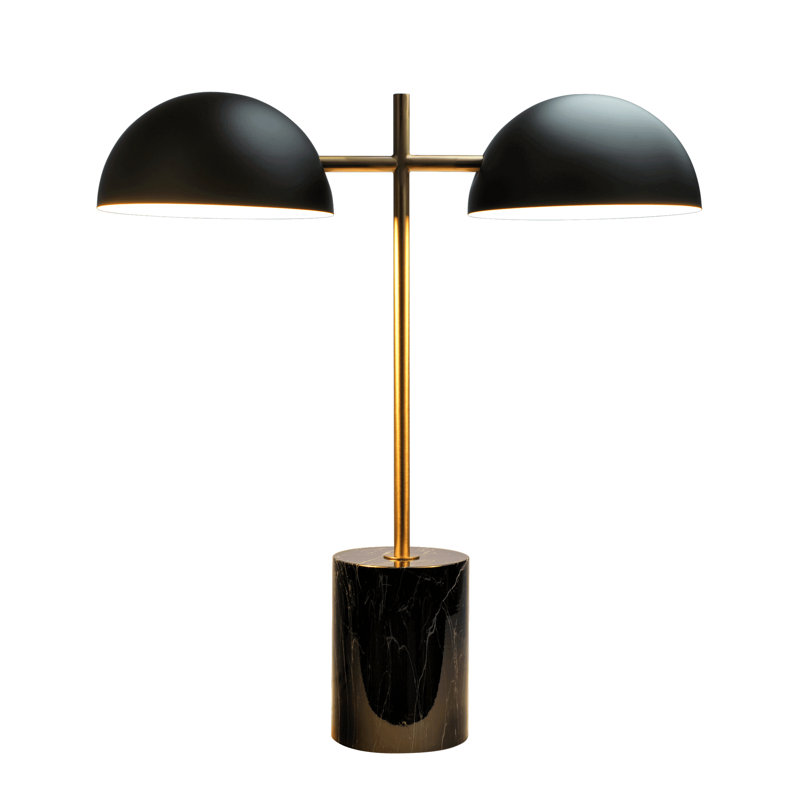 Lampe de table Hydro Black avec interrupteur marche / arrêt, double lampe, base en faux marbre H 22,4 po x l 20 po x P 7,9 po pour le salon, lampes de bureau pour la lecture au bureau