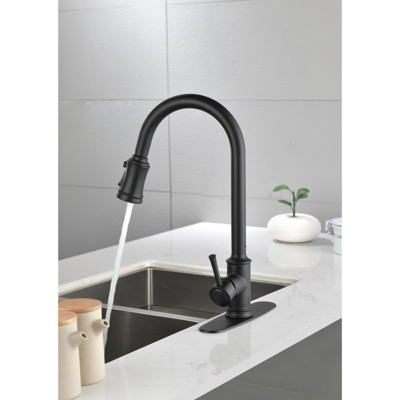 Single Handle Matt Black Kitchen Faucet, Stainless Steel With Pull-Down Spray Functionality For Ease Of Use High Arc Build, Pull Out Enhanced Convenience