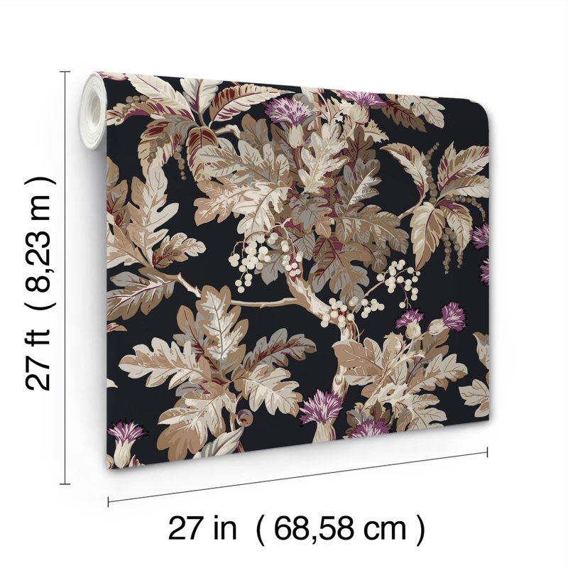 Briarwood Floral Wallpaper Double Roll, Black