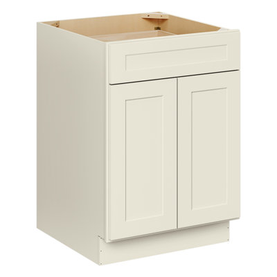 24"W * 34.5"H * 24"D Antique White Ready to Assemble Shaker Base Kitchen Cabinet with Drawers and Shelves