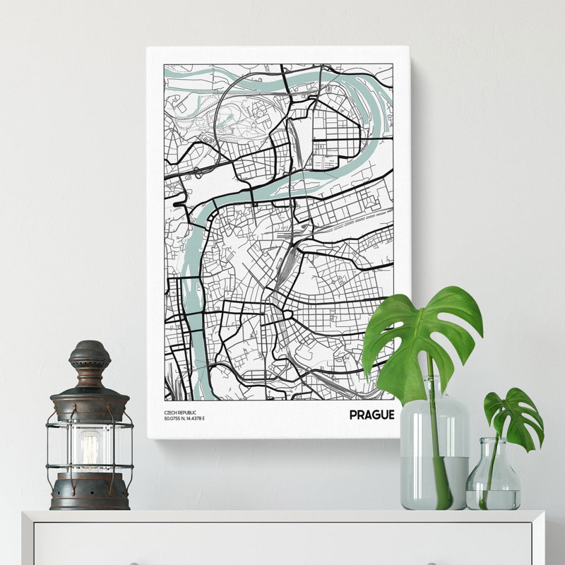 Map Prague Czech Republic - Wrapped Canvas, 76cm H x 50cm W x 3cm D