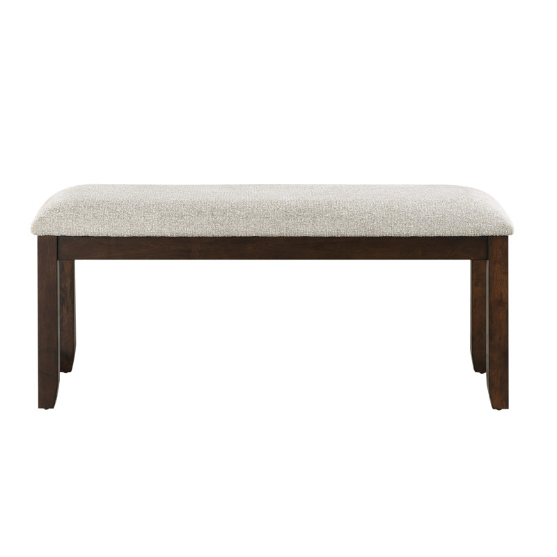 Banc en bois de cerisier foncé avec revêtement en chenille pour une finition de bon goût
