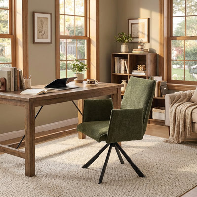 Modern Upholstered Task Chair with Armrest, Boucle Fabric Swivel Home Office Chair with High Backrest, Swivel Vanity Chair with Metal Legs, Desk Chair For Home Office Vanity