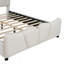 Lit plateforme double tapissier pleine grandeur avec tissu en velours beige alliant confort et élégance pour les chambres à coucher modernes.