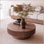 Table basse ronde de 39,37 pouces avec rangement, placage en bois massif, décor moderne pour le salon, la chambre à coucher, un appartement ou un bureau, finition noyer