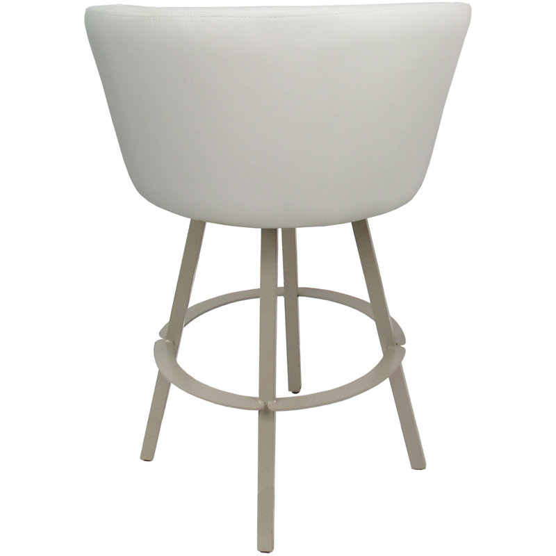 Karimah Swivel Extra Tall Metal Bar Stool 34" Seat On Warren Base, Beige Polyester Blend, White