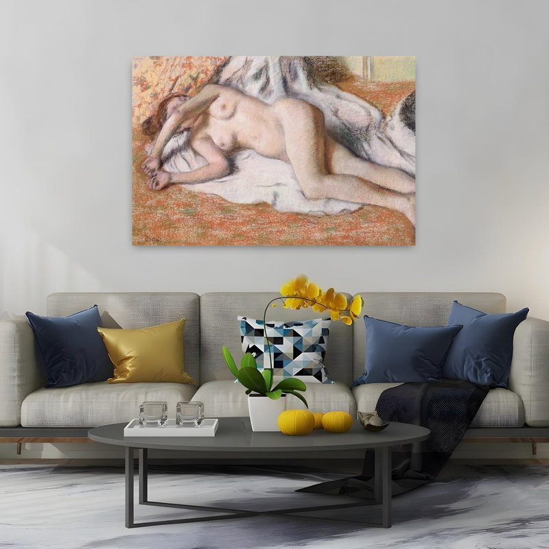 Après le bain ou nu allongé, vers 1885, estampe d'art mural abstrait contemporain impressionniste, H 40 po x l 60 po