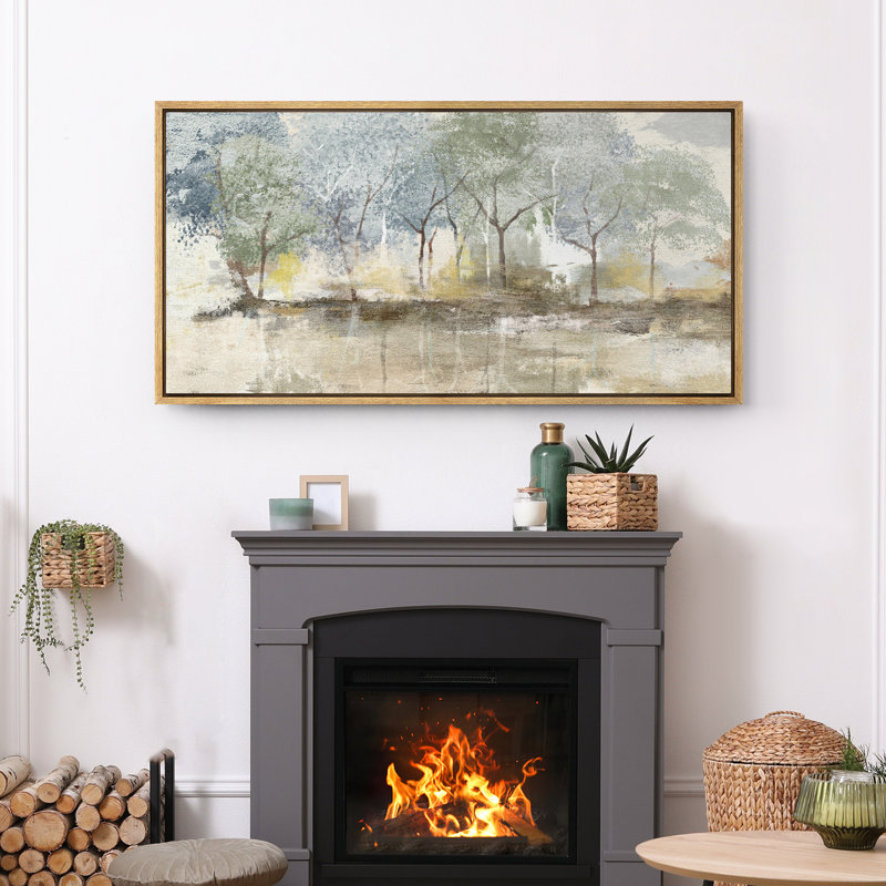 Rustic Abstract Forest Landscape Extra Large Framed Wall Art Oversized Canvas Print, Natural, 30" H x 60" W