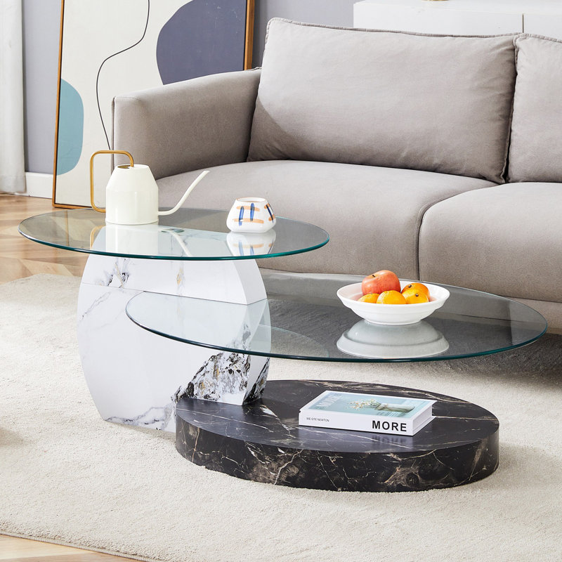 Table basse contemporaine à double couche, Blanc/Noir
