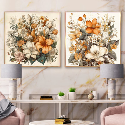 Traduction libre: Bouquet de fleurs crème et orange