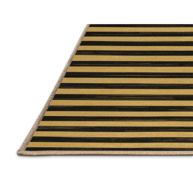 Tapis brun à rayures horizontales lavable à la machine, Rectangulaire 2 pi x 3 pi