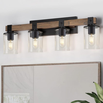 Livi Wooden Bathroom Vanity Light with Clear Glass Shade