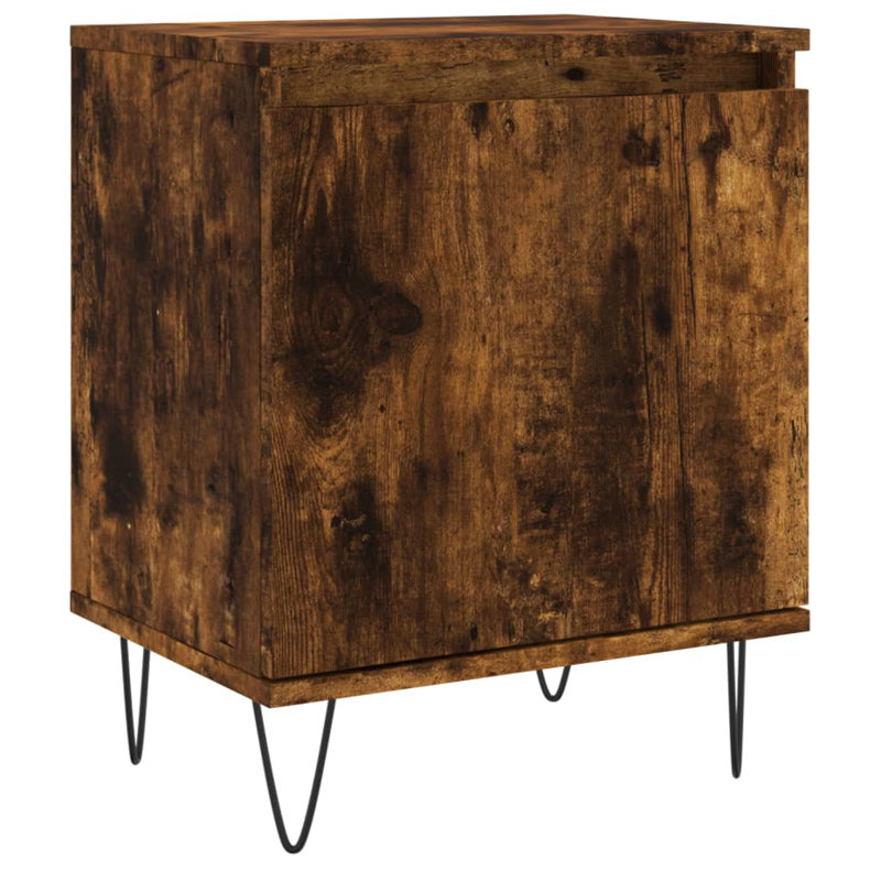 Bismarck 40cm W Iron Bedside Table, Smoked Oak, Individual