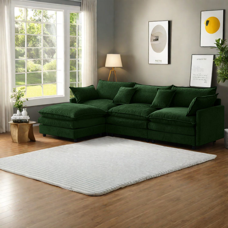 Canapés rembourrés confortables en chenille, forme de L modulaire avec repose-pieds pour les salons modernes