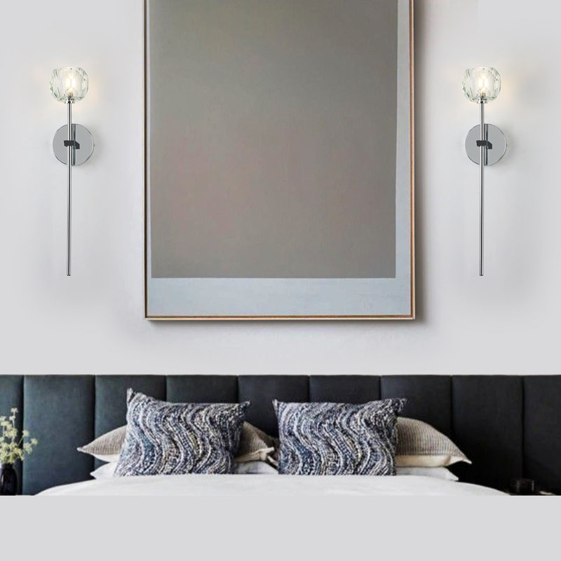 22 Inch Dimmable LED Modern Luxurious Crystal Wall Sconces Set Of 2, Chrome