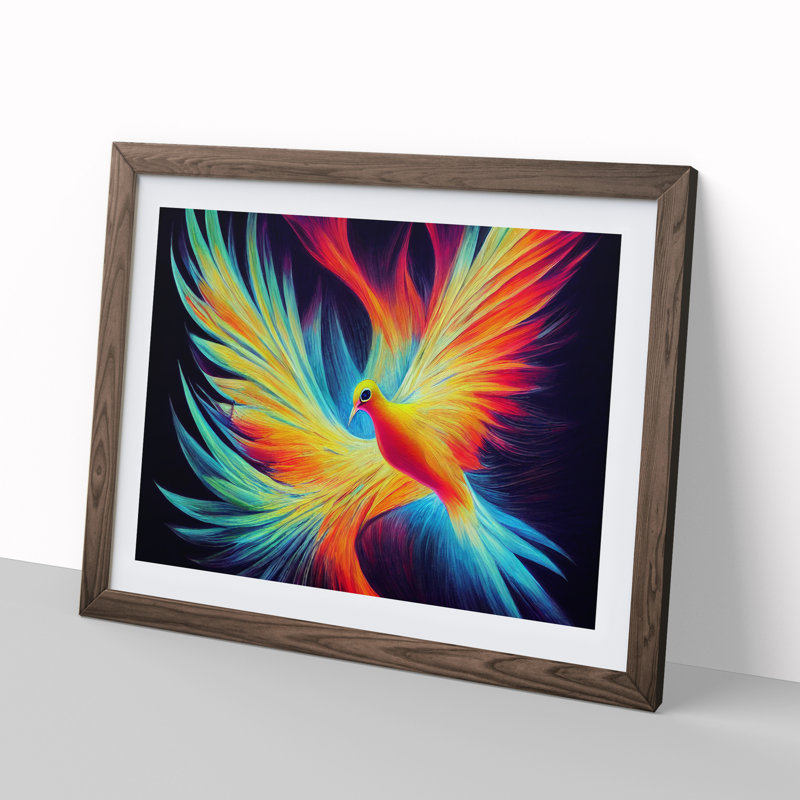 Vibrant Dove Bird Abstract - Framed Print, 34cm H x 46cm W x 2cm D, Walnut