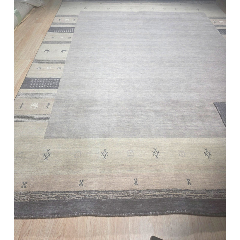 Handloomed Gray Gabbeh Tribal Wool Area Rug, 8' x 10'