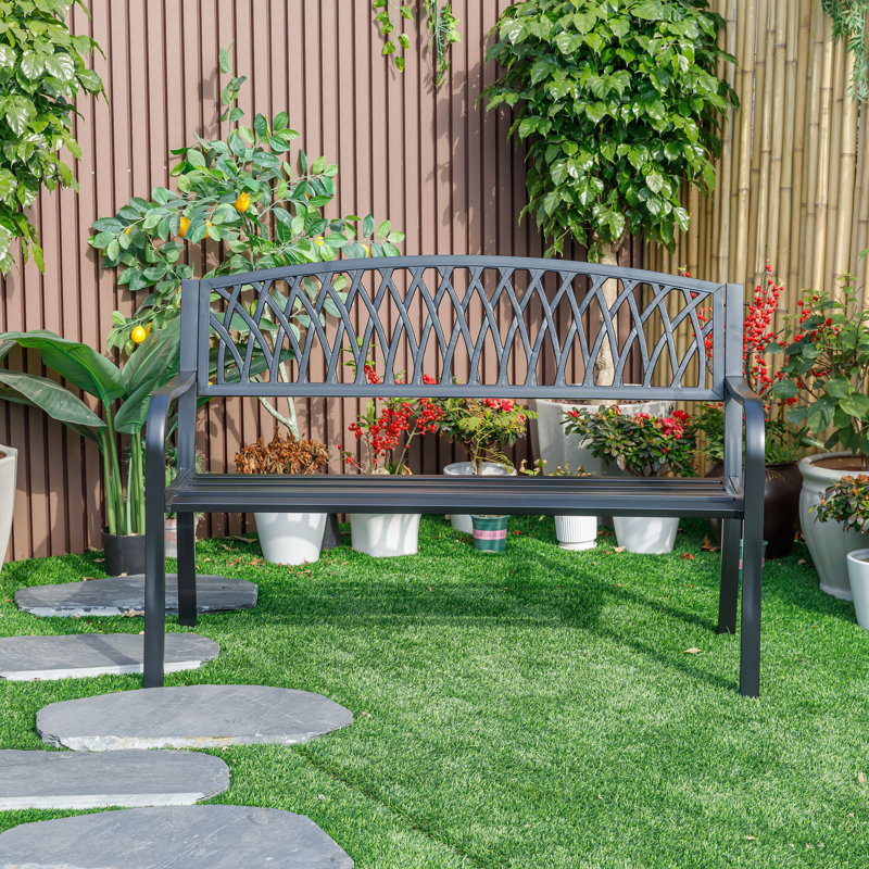 Banc de jardin en acier et fonte pour la sérénité extérieure, Noir
