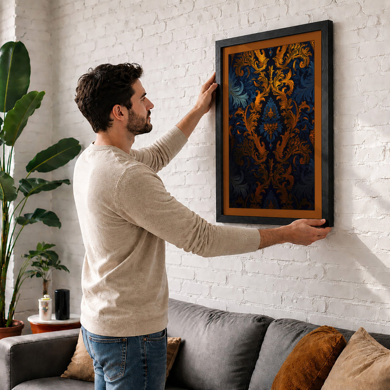 Gilded Damask Art Deco - Framed Print, A2 - 59.4 x 42.0 cm, Black