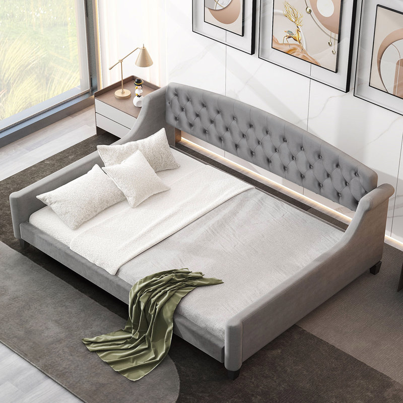 Modern Luxury Tufted Button Daybed, Twin with Durable Plywood Frame and Multifunctional Design for Versatile Use, Full