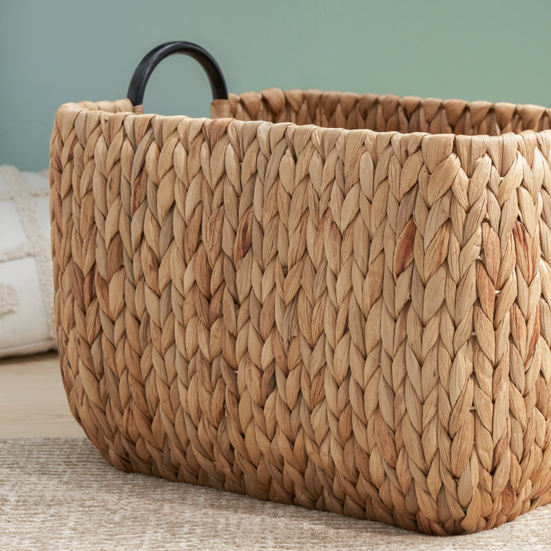 SOL HOME Ludmilla Rectangular Multi Purpose Water Hyacinth Baskets with Handles - 16" x 12" x 13"
