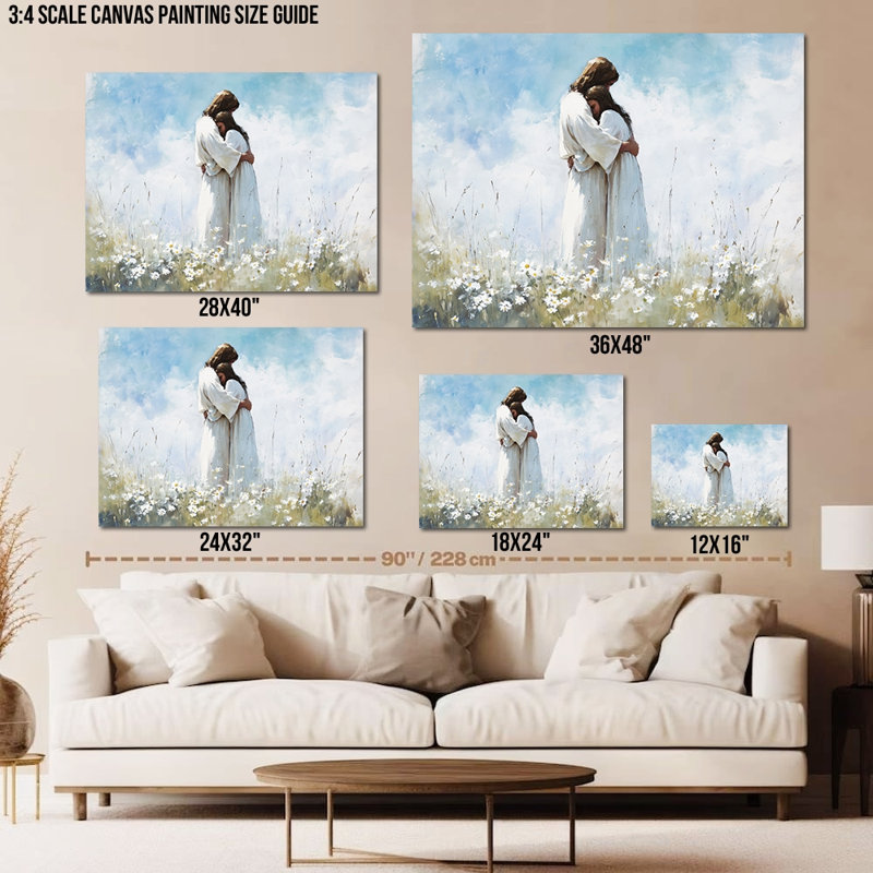  «Jesus Spring», reproduction murale sur toile, impressions de peinture de Jésus, œuvre d'art floral chrétien, art floral inspiré de paysage pour chambre à coucher salon 24 po x 32 po