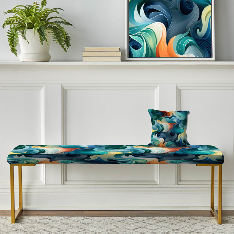 Upholstered Gold Bench, Deep Sea Dive Plunge Waves