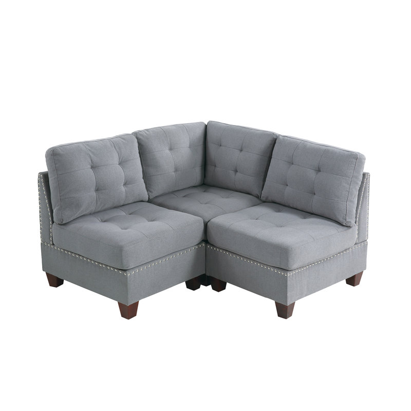 Gray Modular 3Pc Chair With Fabric Cushion & Wood Frame Covering