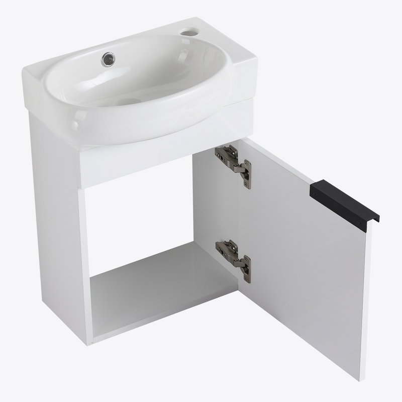 Meuble-lavabo autoportant à fermeture en douceur avec lavabo, Blanc brillant